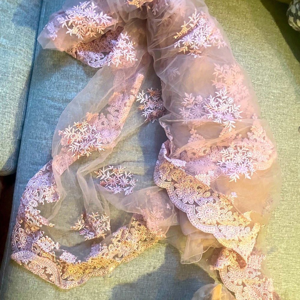 Lilac Mesh And Net Saree Sari With Embroidery Wit… - image 1